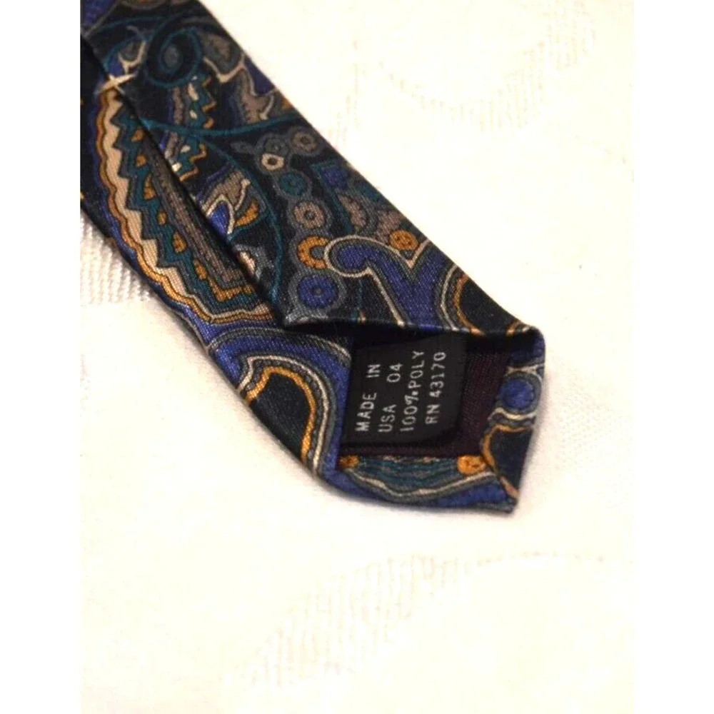 Oleg Cassini Men's Tie 100% Polyester Blue & Brown Tones Made in USA